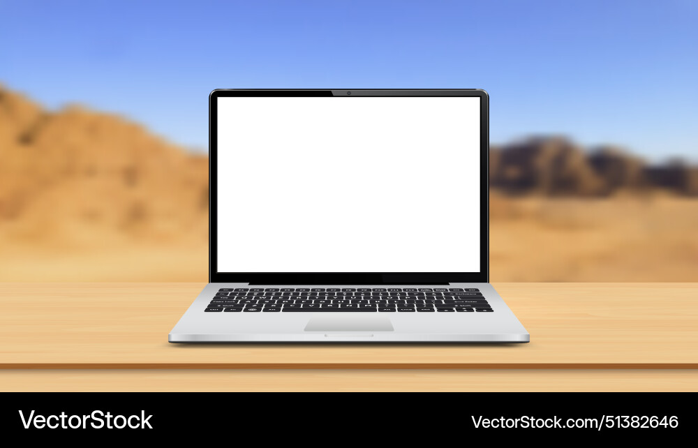 Laptop computer with blank screen on table Laptop computer with blank screen on table vector image