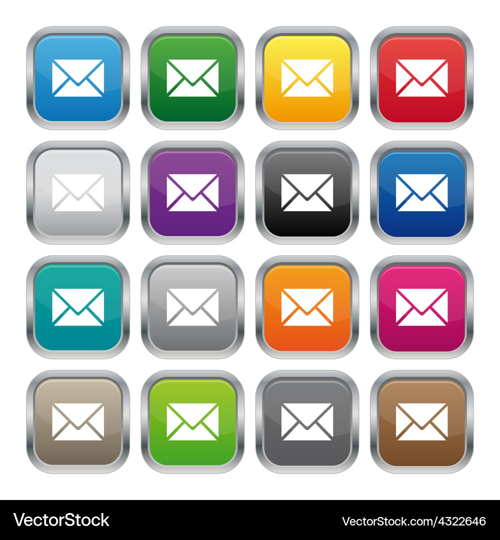 Metallic Square Buttons - Colorful Set vector image
