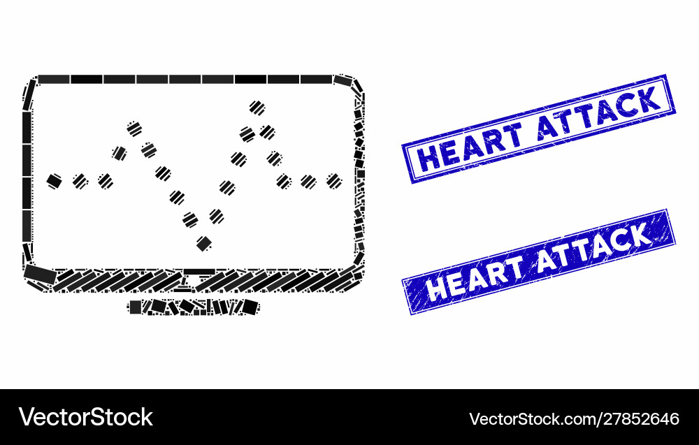 Pulse chart mosaic and scratched rectangle Pulse chart mosaic and scratched rectangle vector image