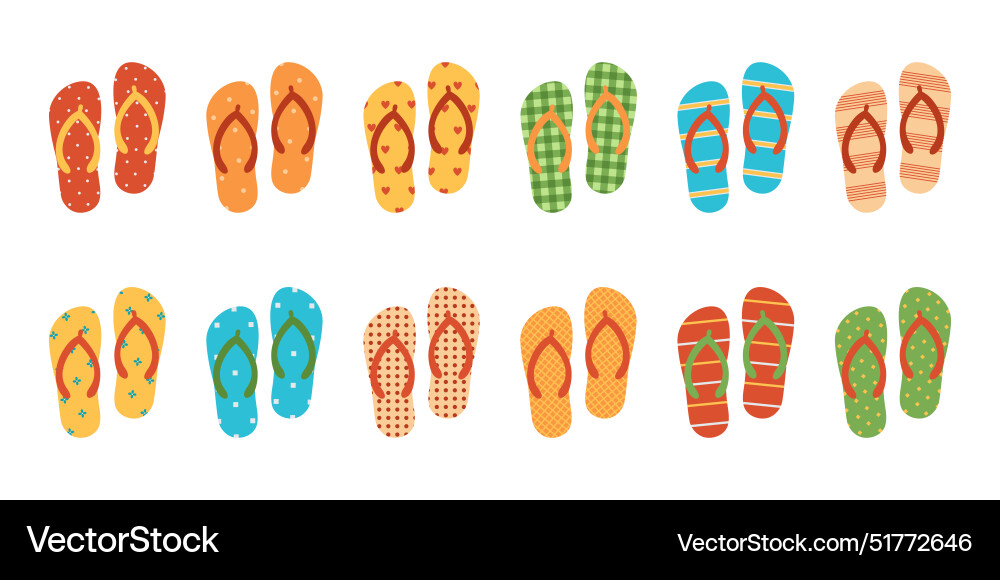 Set of colored flip flops with different patterns Set of colored flip flops with different patterns vector image