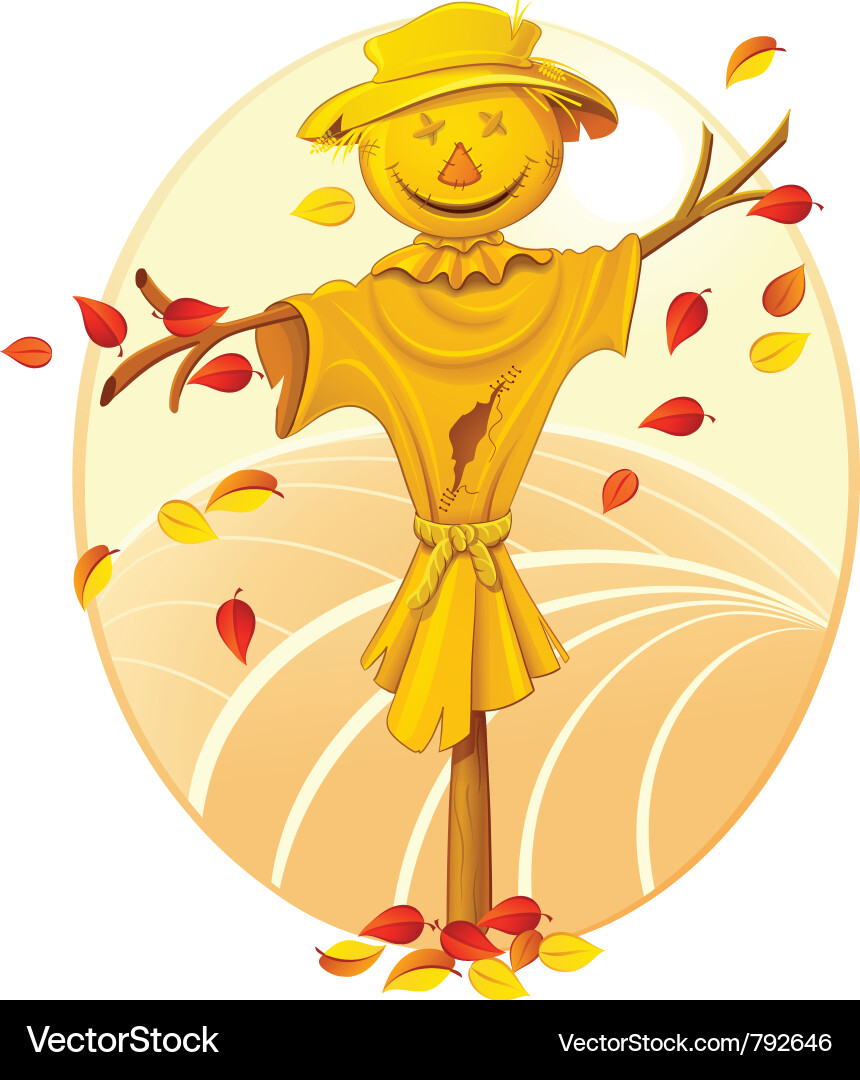 Smiling Scarecrow in Autumn Field Vector Image