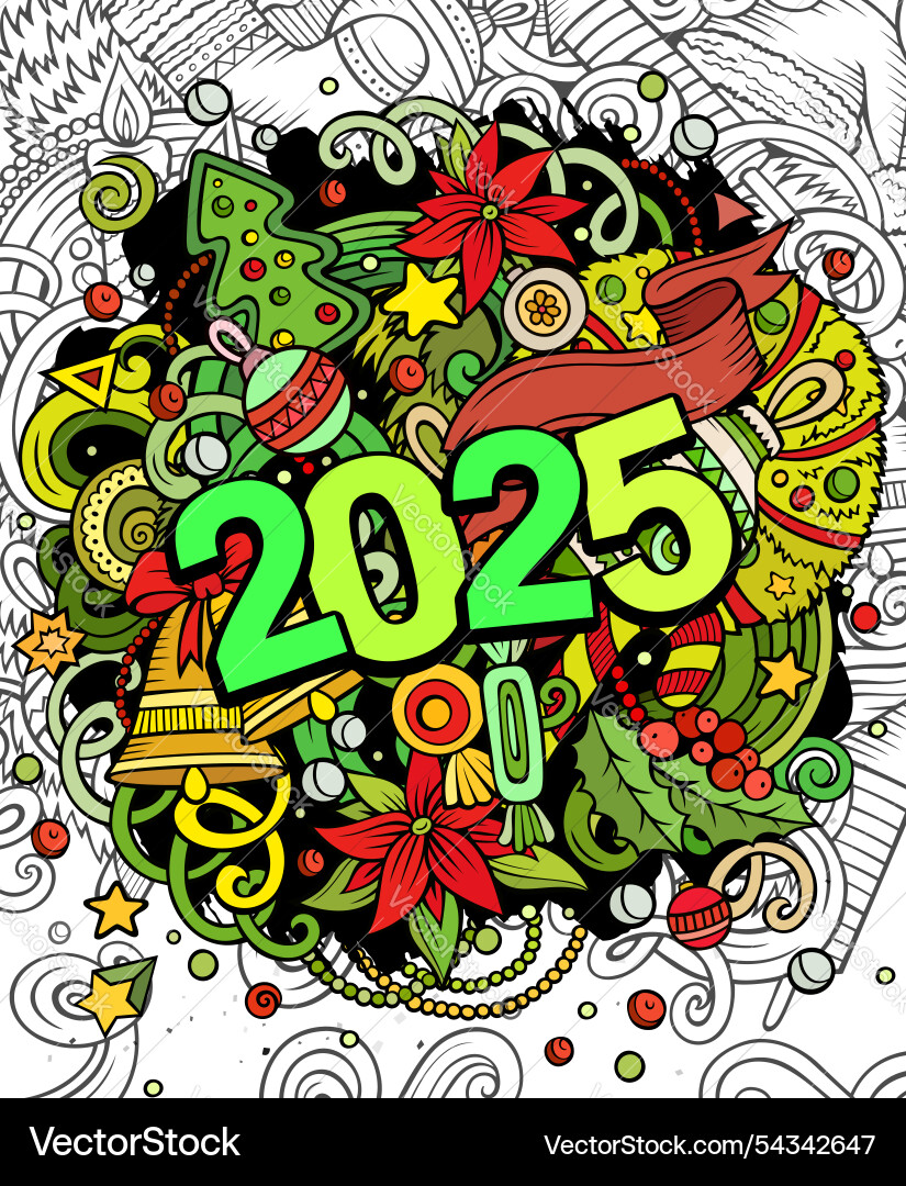2025 doodles new year objects and elements design 2025 doodles new year objects and elements design vector image