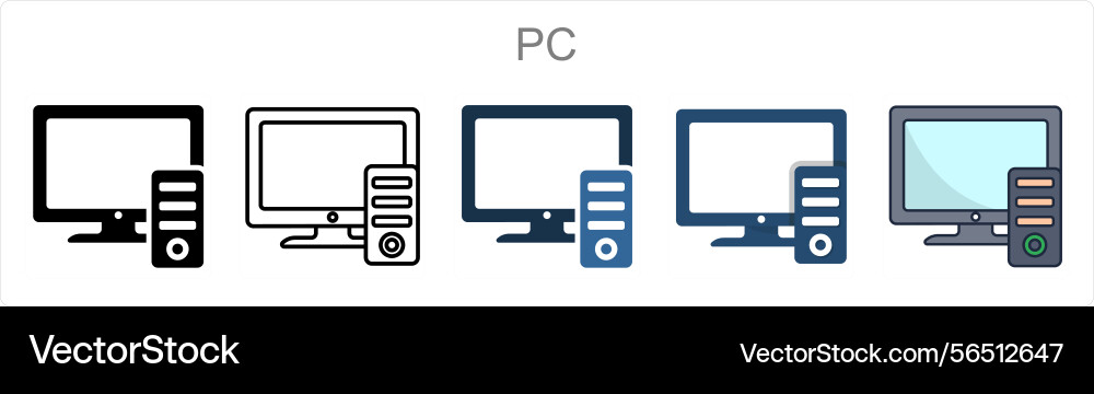 A set of 5 pc icons as computer desktop monitor Vector Image
