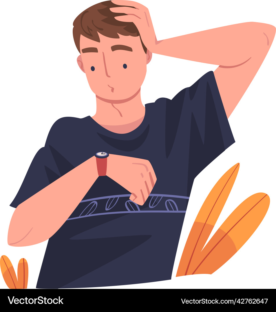 Man character planning time and event holding head Man character planning time and event holding head vector image