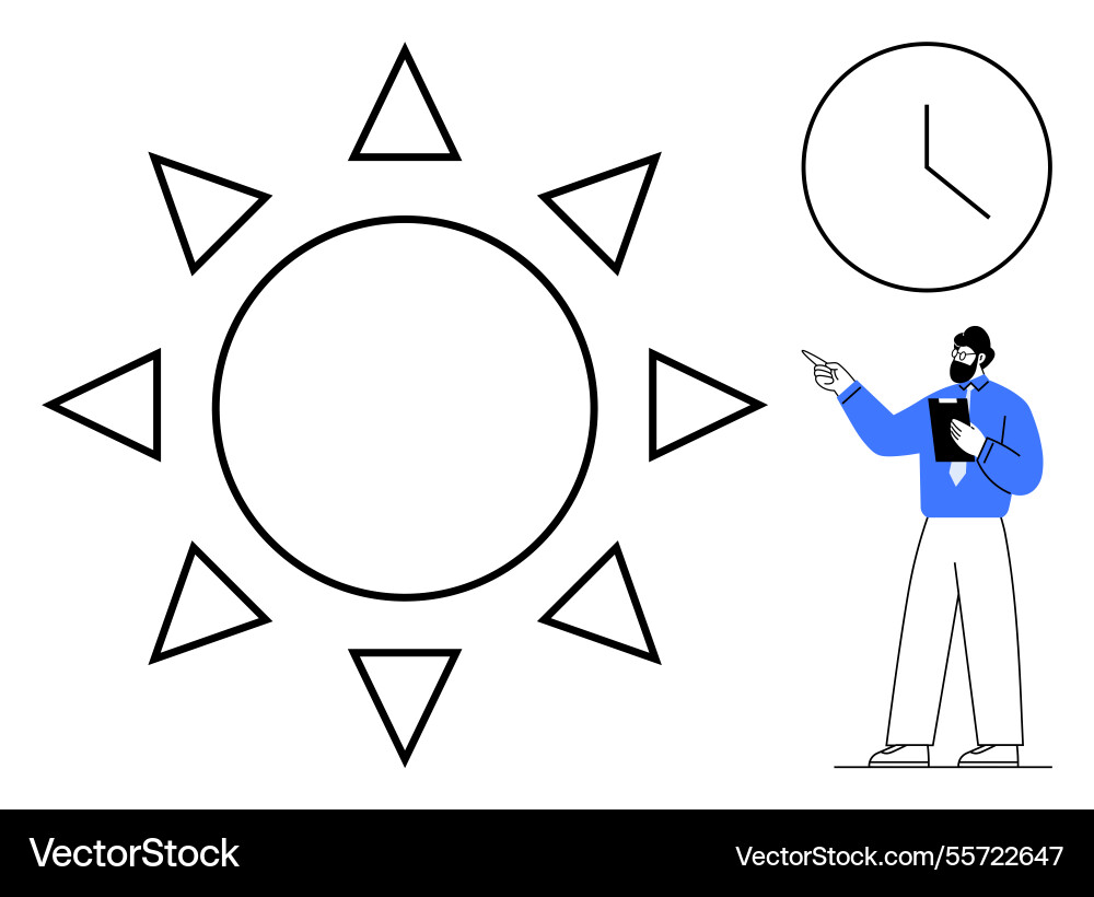 Man presenting concept with sun shape and clock Vector Image