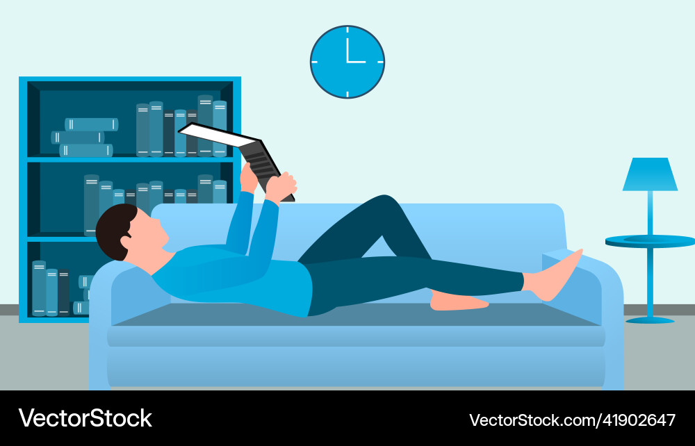Man using laptop on couch work from home Man using laptop on couch work from home Vector Image