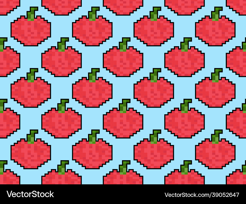 Red apple seamless pattern in pixel art style 8 Red apple seamless pattern in pixel art style 8 vector image