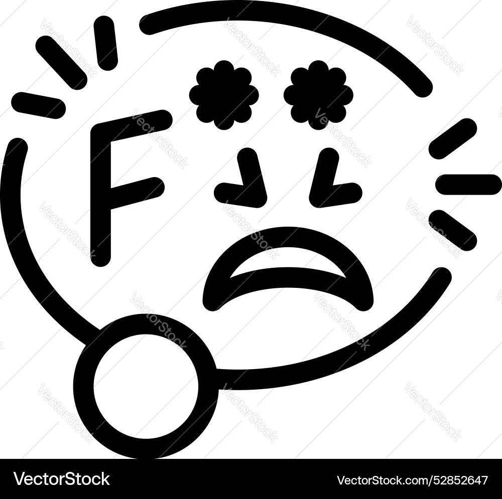 Sad emoji showing f for fail result on test Sad emoji showing f for fail result on test Vector Image
