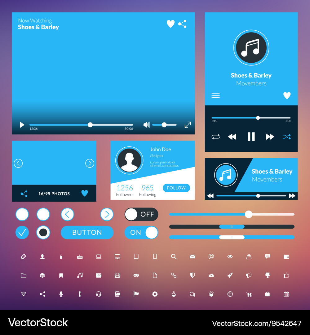Set of flat design ui elements for website vector image