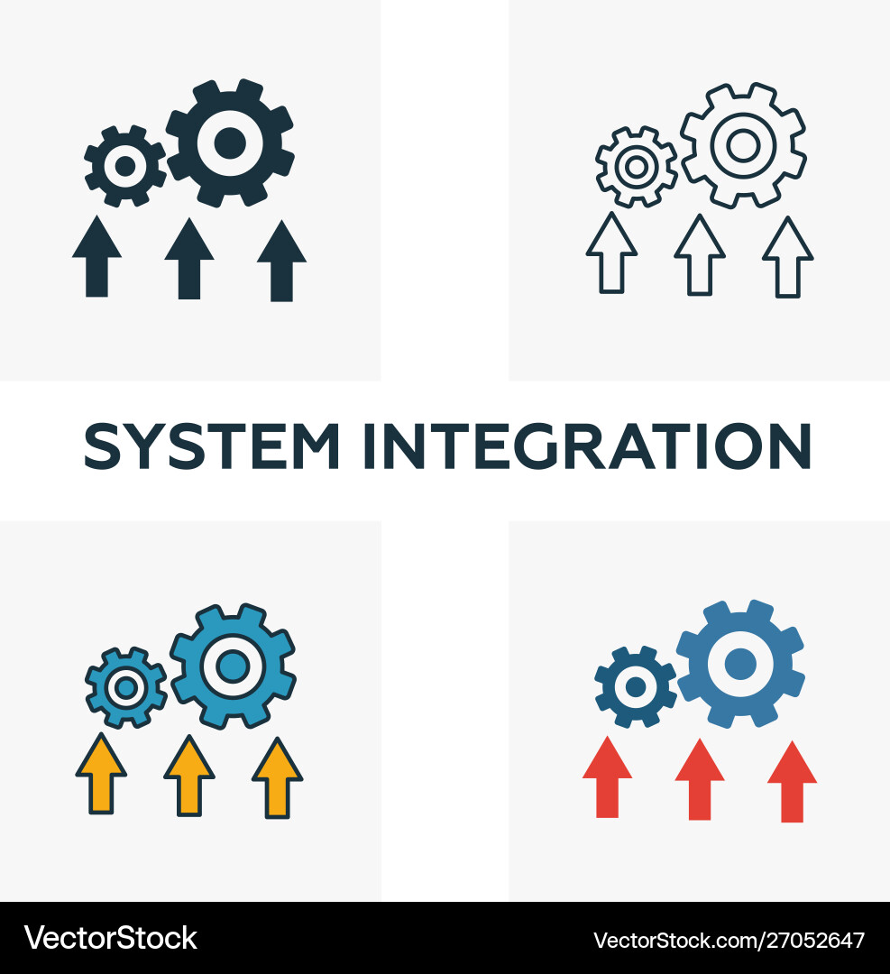 System integration icon set four elements Vector Image