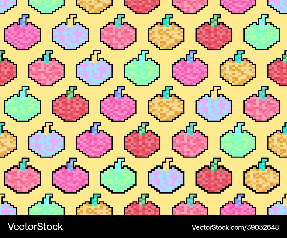 Apple seamless pattern in pixel art style 8 bit Apple seamless pattern in pixel art style 8 bit vector image