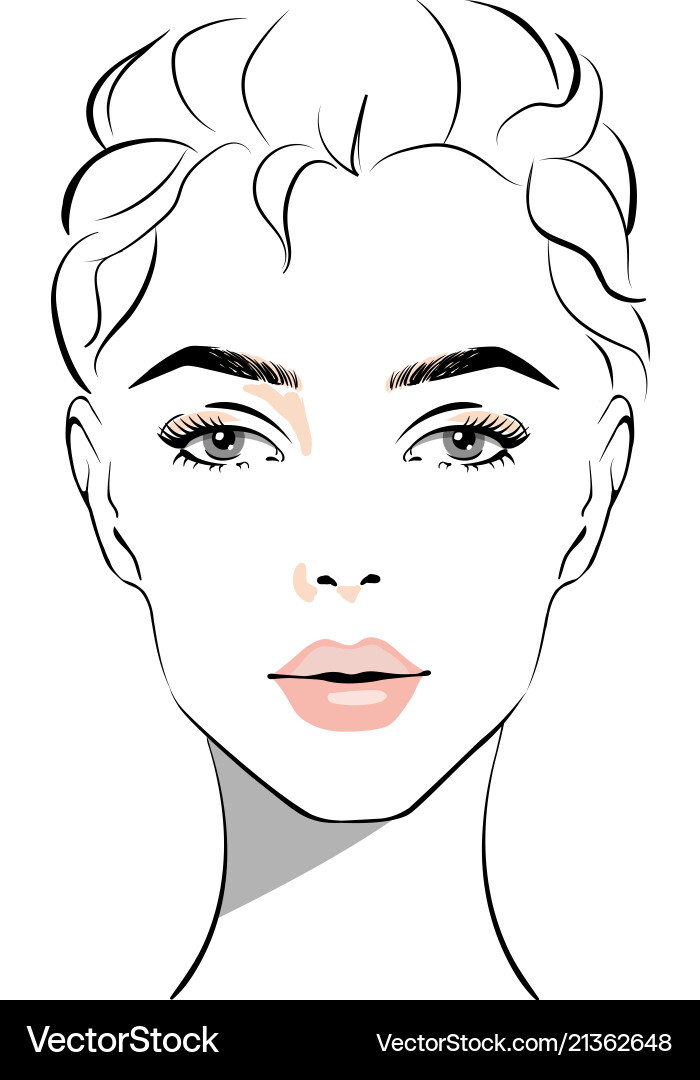 Beautiful woman face with nude make-up hand drawn vector image