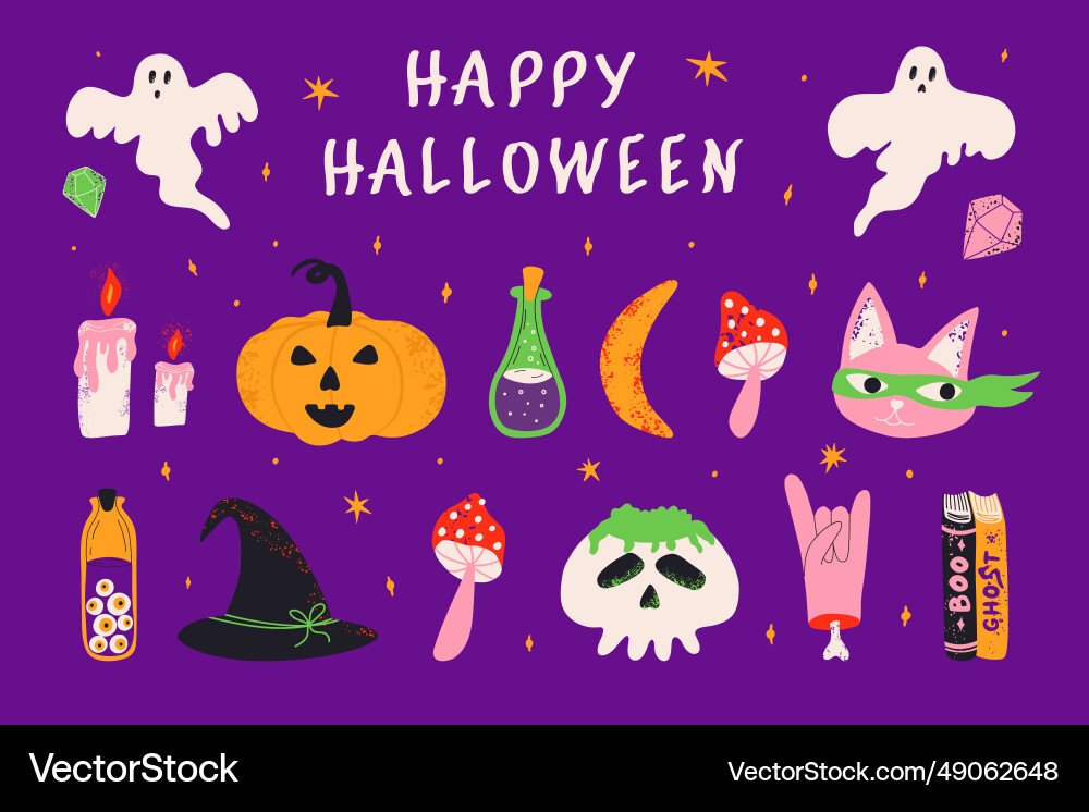 Bundle mit halloween Cartoon Elementen Set Bundle mit halloween Cartoon Elementen Set vektorbild