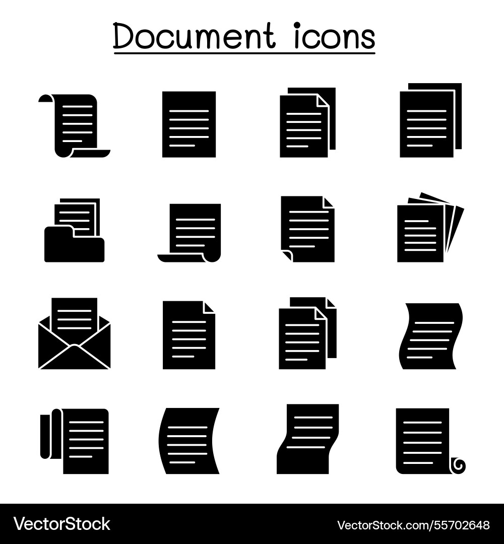 Document and file icon set in glyph style Document and file icon set in glyph style Vector Image