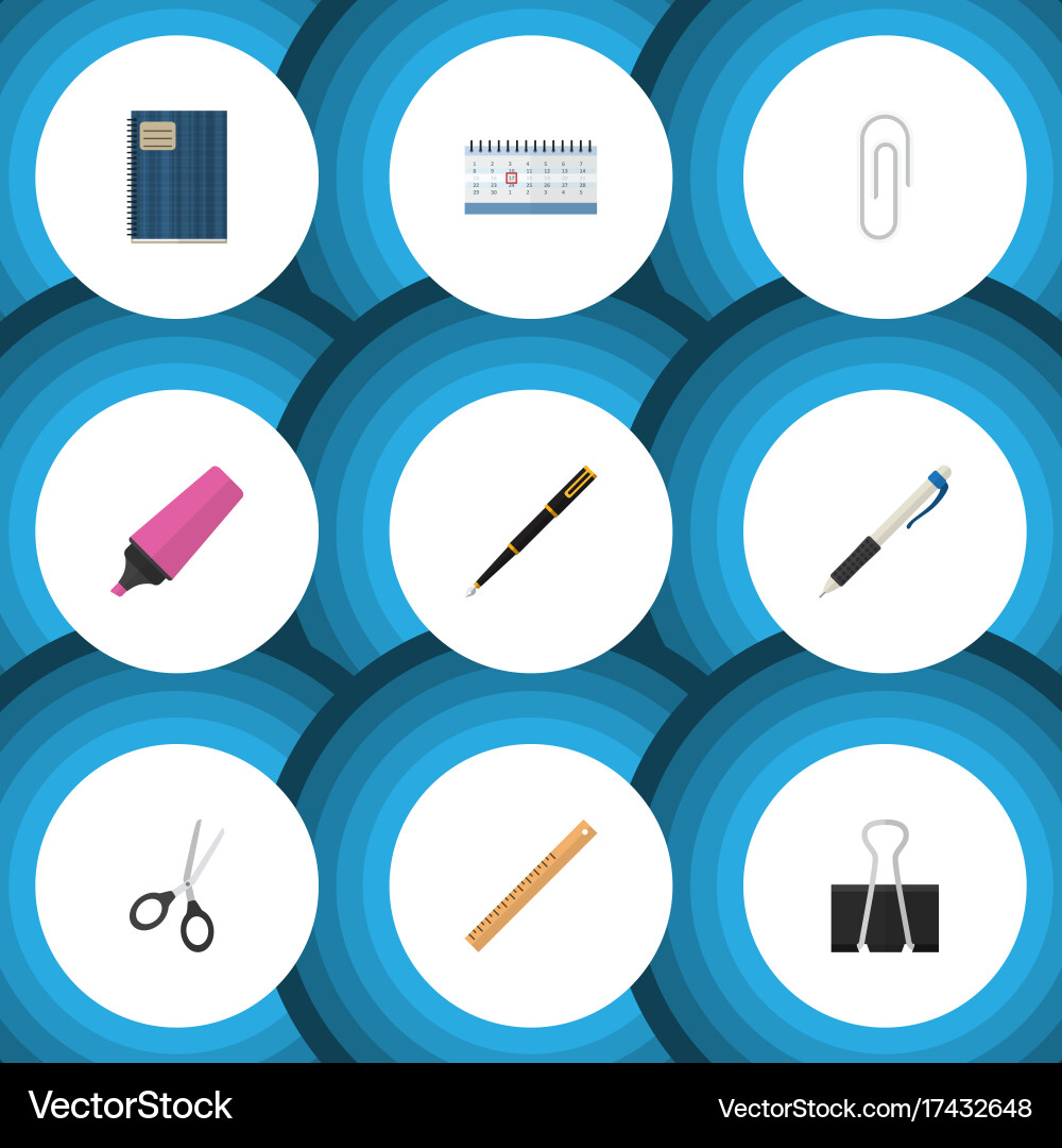 Flat icon stationery set of date block nib pen vector image