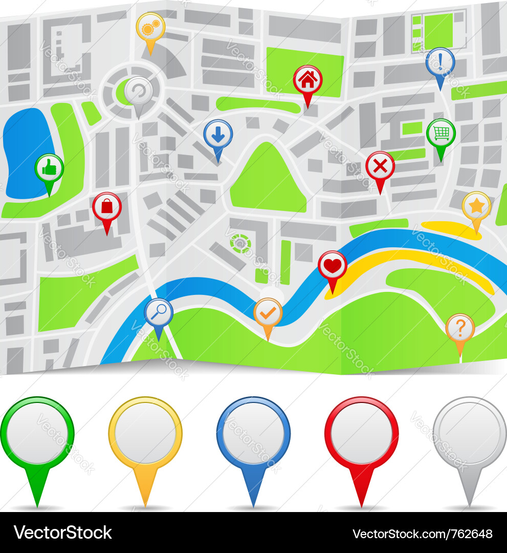 Folded Map with Pointers Vector Image