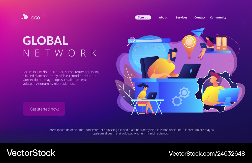 Global network connection concept landing page Global network connection concept landing page vector image