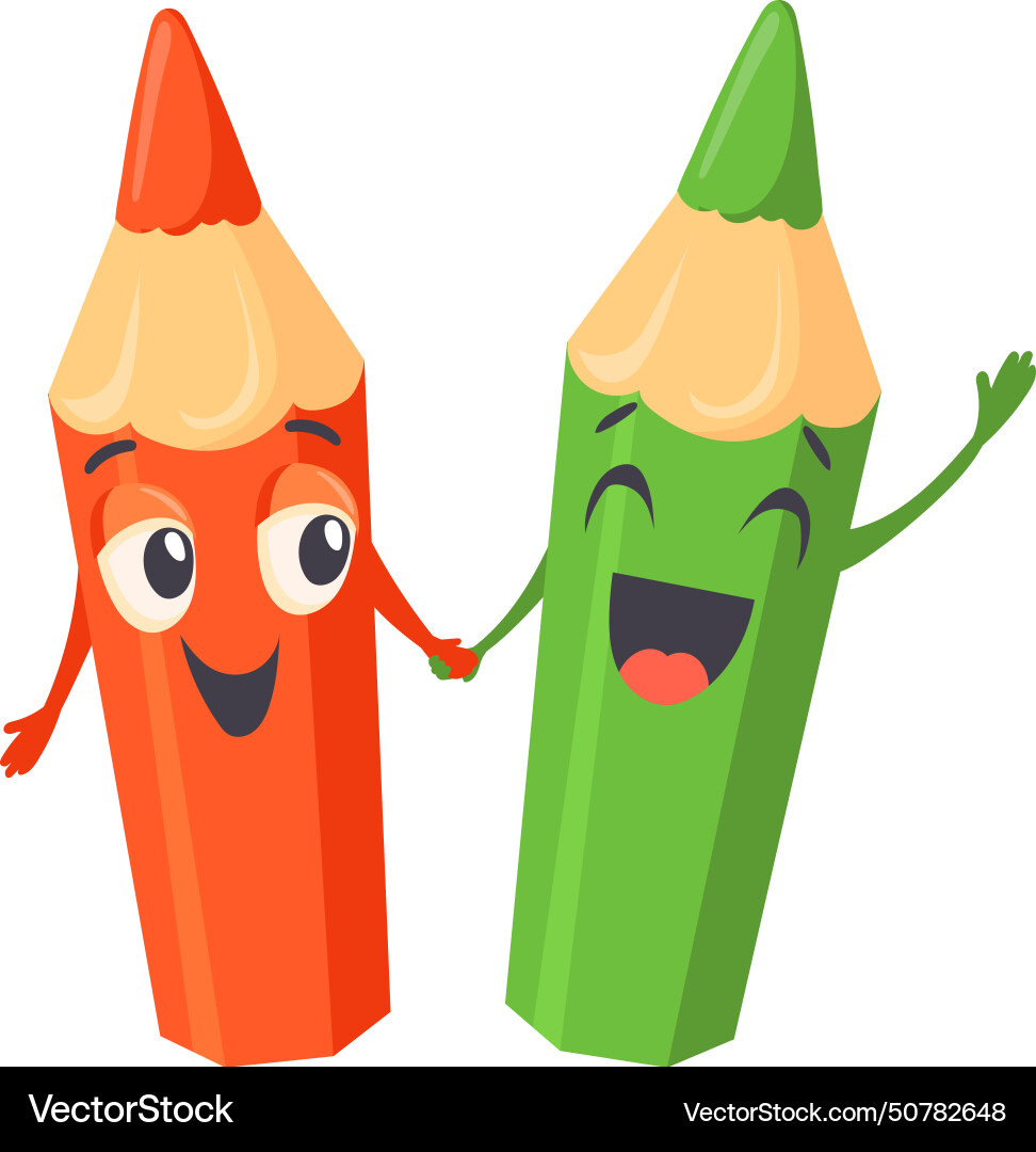 Happy pencils colorful mascots cartoon school Happy pencils colorful mascots cartoon school vector image