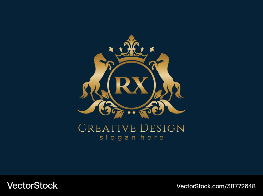 Initial rx retro golden crest with circle and two Initial rx retro golden crest with circle and two Vector Image