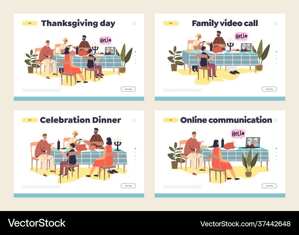 Online calls and thanksgiving holiday dinner Online calls and thanksgiving holiday dinner Vector Image