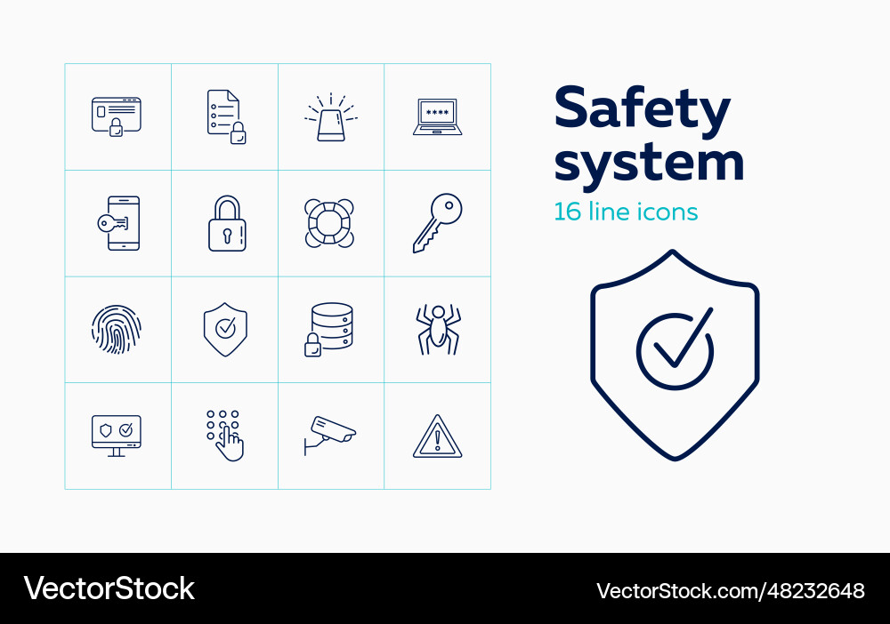 Safety system line icon set computer data Safety system line icon set computer data vector image