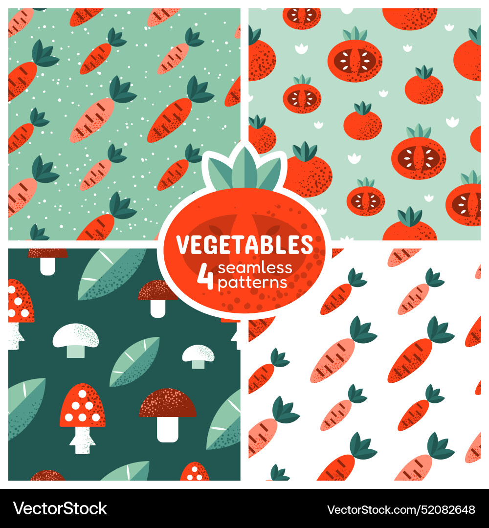 Set of 4 seamless patterns with vegetables Vector Image