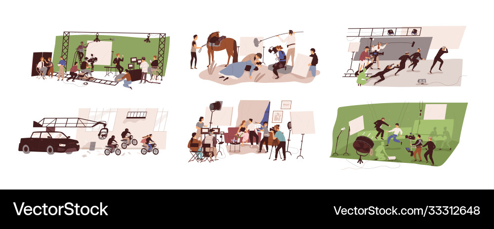 Set scenes at film studio building interior Set scenes at film studio building interior vector image