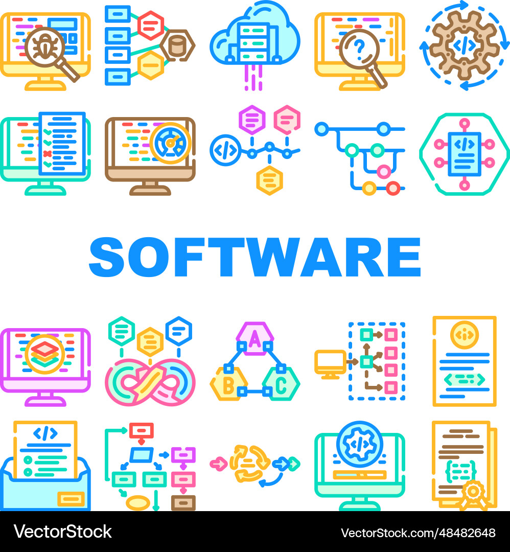 Software compute engineer icons set Software compute engineer icons set Vector Image