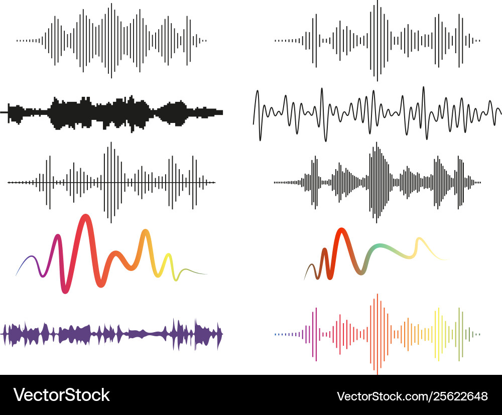 Sound waves set audio digital equalizer Royalty Free Vector