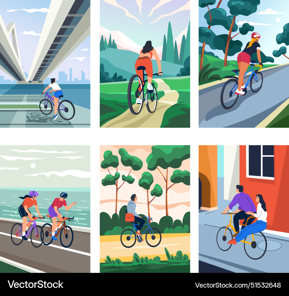 Various cyclists on different paths Vector Image