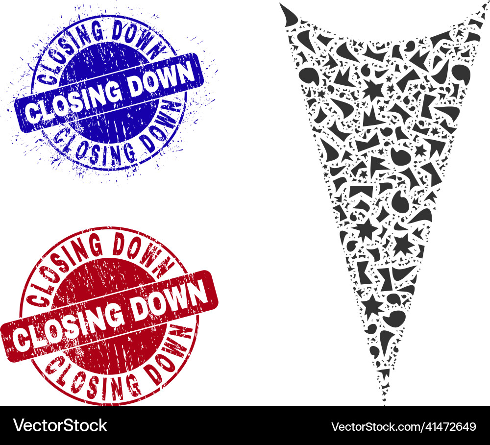 Arrowhead down mosaic of fractions with closing Arrowhead down mosaic of fractions with closing vector image