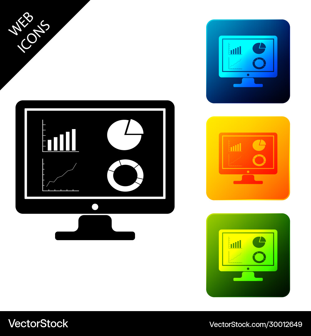 Black computer monitor with graph chart icon Black computer monitor with graph chart icon vector image