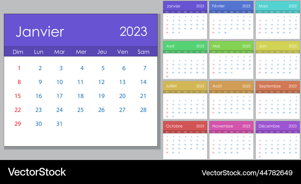 Calendar 2023 on french language week start Calendar 2023 on french language week start vector image