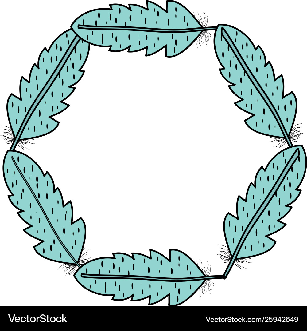 Circular bohemian frame with feathers Vector Image