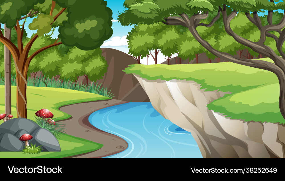 Nature scene with stream flowing through Nature scene with stream flowing through vector image