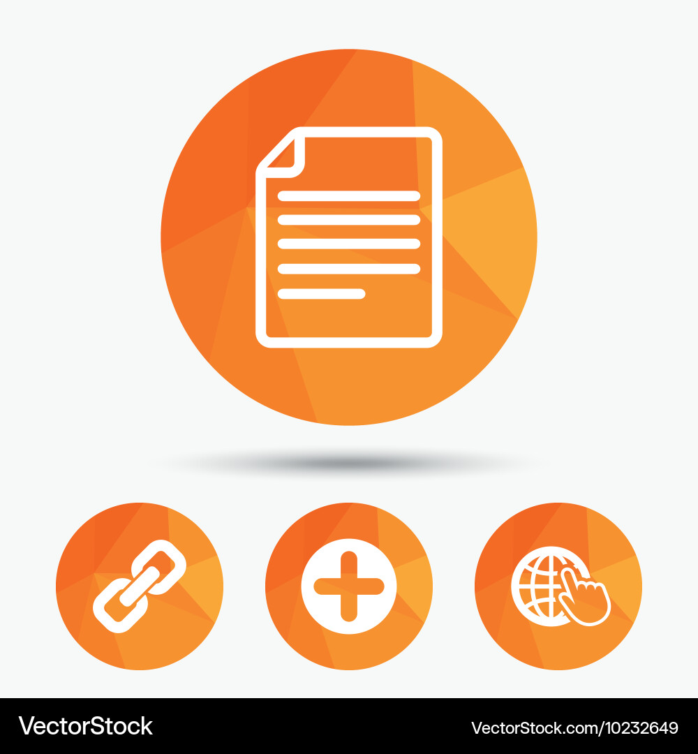 Plus circle and hyperlink signs file globe vector image