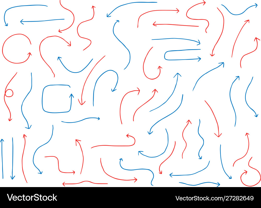 Red and blue simple thin arrow variation set Vector Image