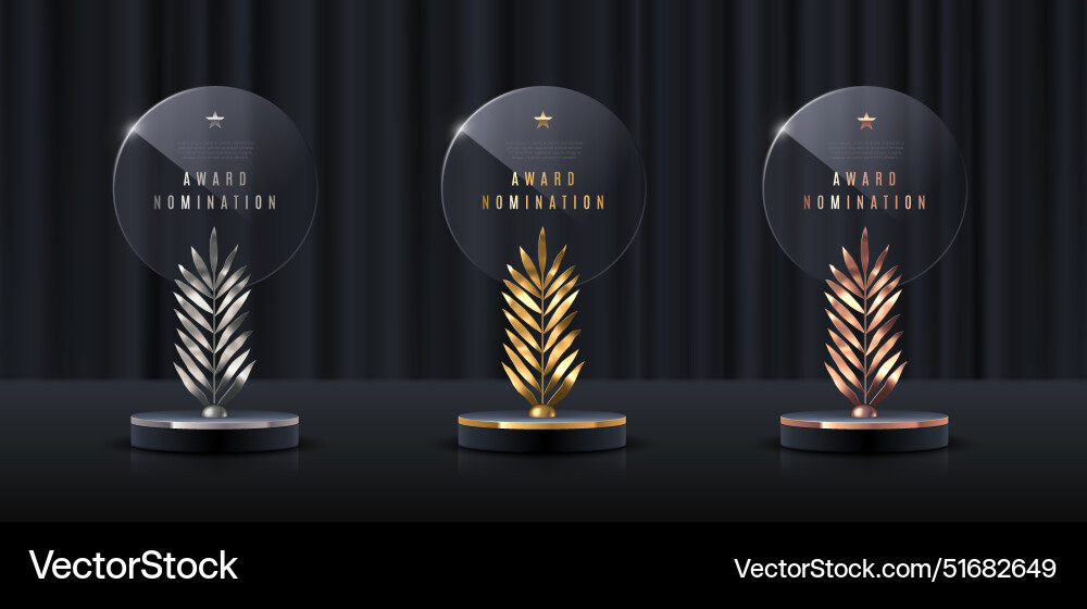 Set aus Glaspreis-Trophäe mit Palmzweig Set aus Glaspreis-Trophäe mit Palmzweig vektorbild