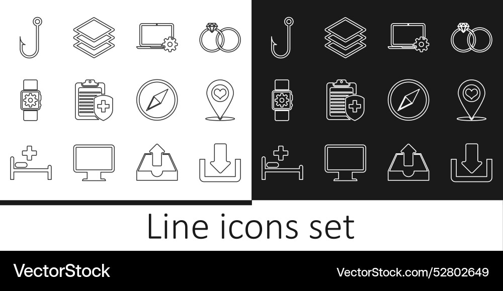 Set line download map pointer with heart laptop Vector Image