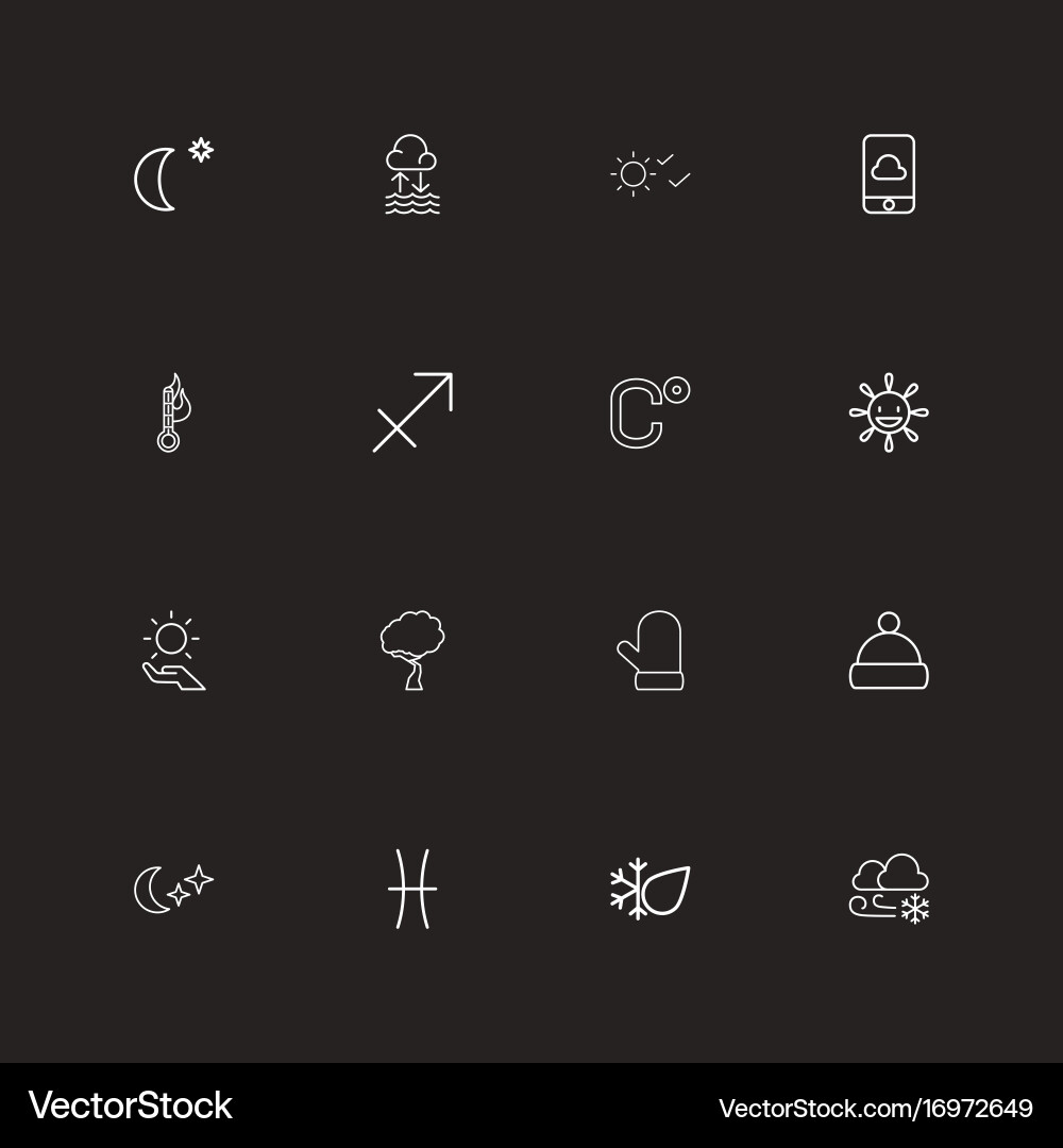 Set of 16 editable weather outline icons includes Vector Image