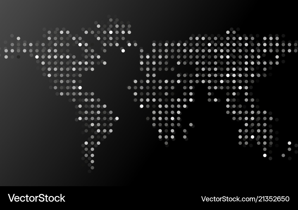 Abstract world map of dots on black background vector image