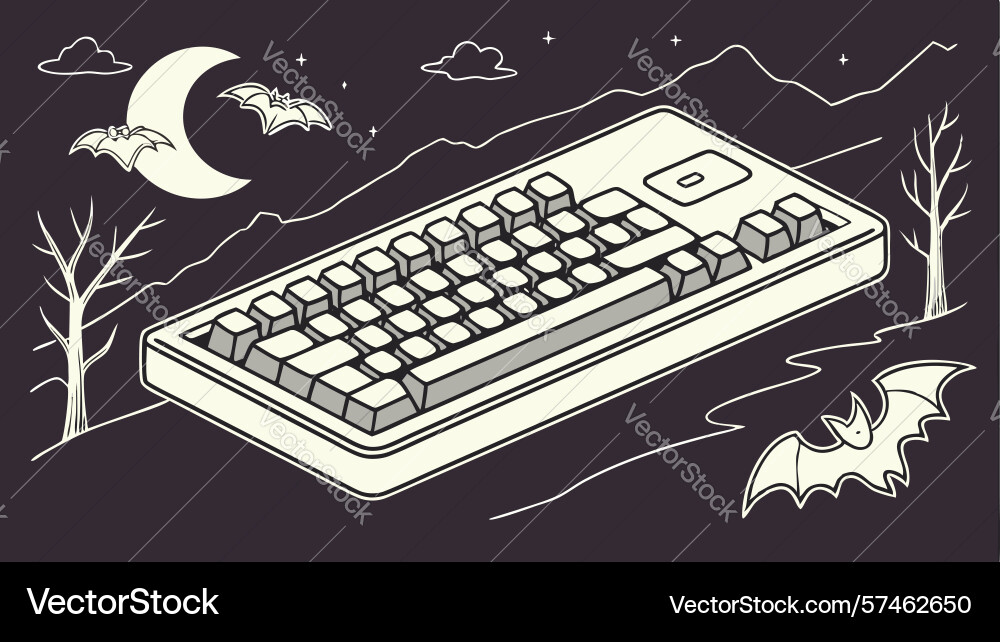 Bat and computer keyboard in a dark mysterious vector image