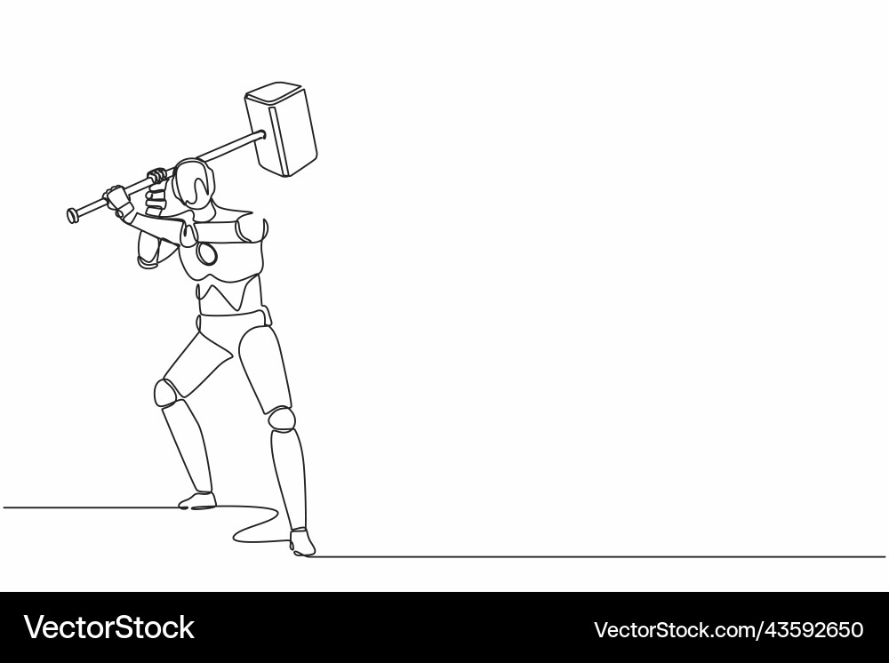 Continuous one line drawing robot standing Continuous one line drawing robot standing vector image