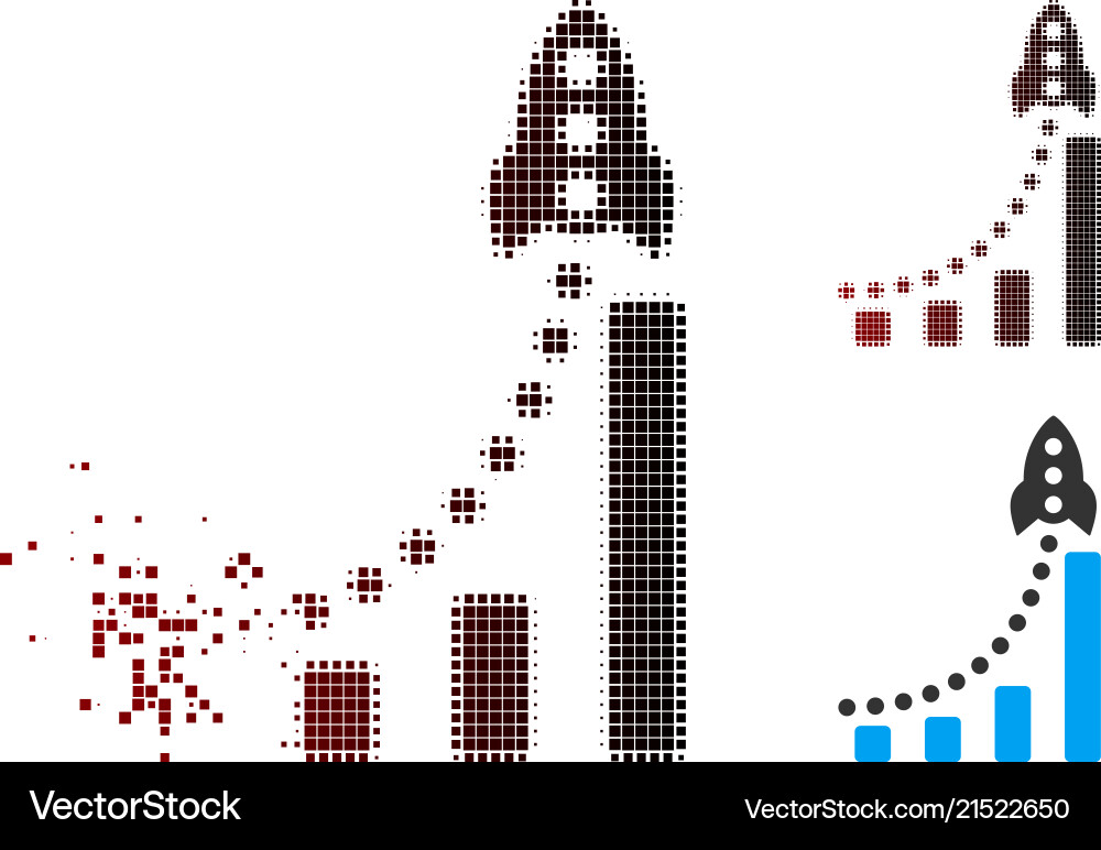 Dissolved pixel halftone rocket success bar chart Dissolved pixel halftone rocket success bar chart vector image