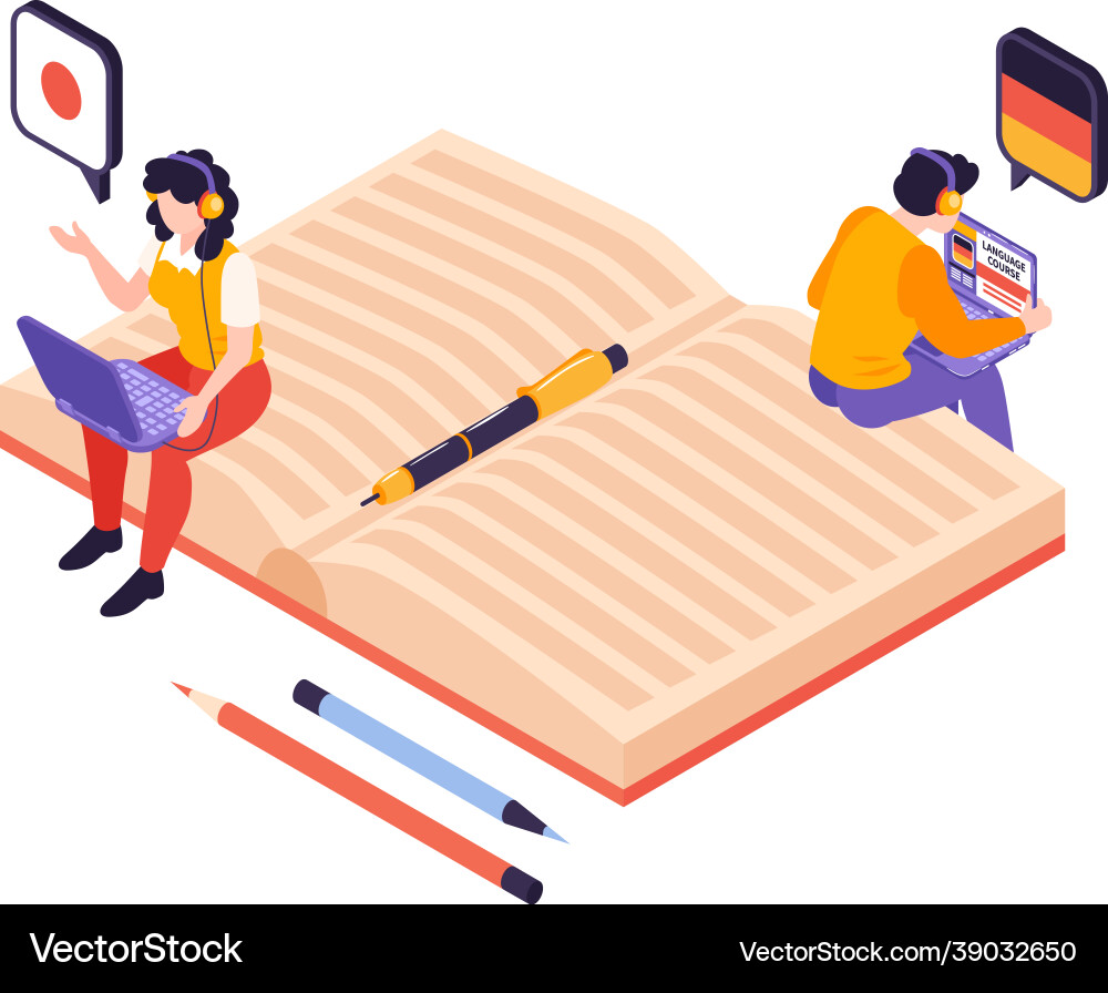 Language course notebook composition Vector Image