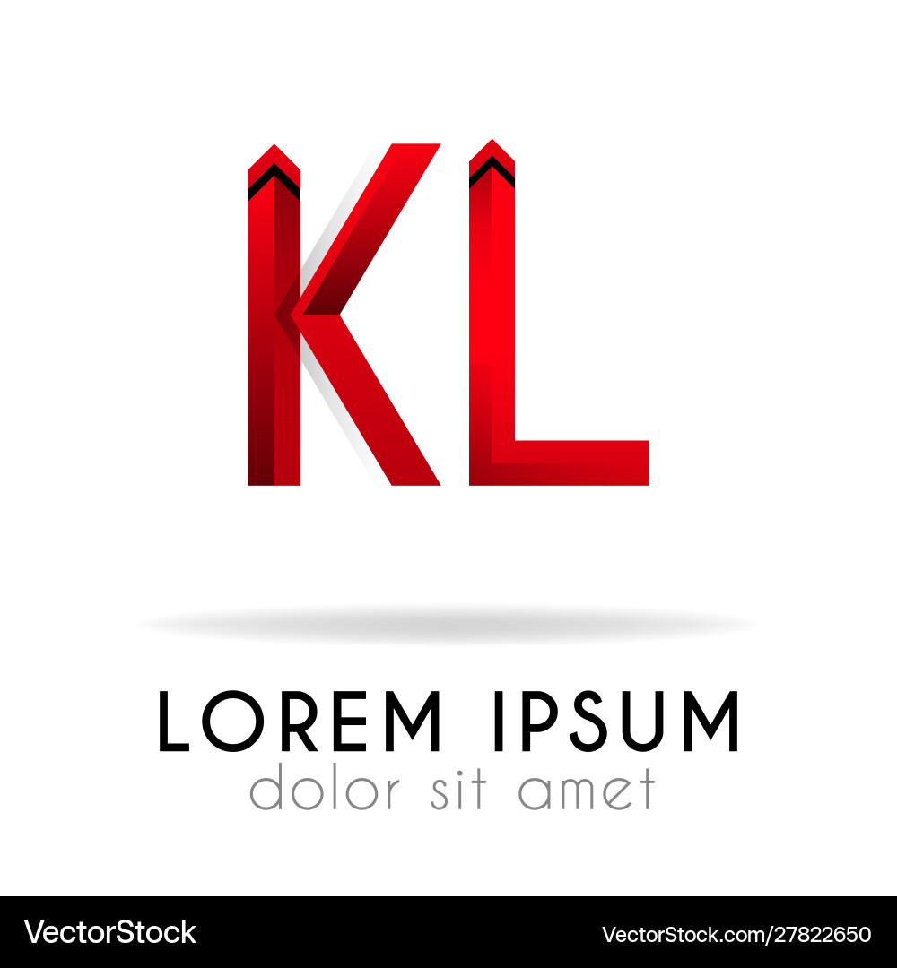 Ribbon logo in dark red gradation with kl letter Ribbon logo in dark red gradation with kl letter vector image