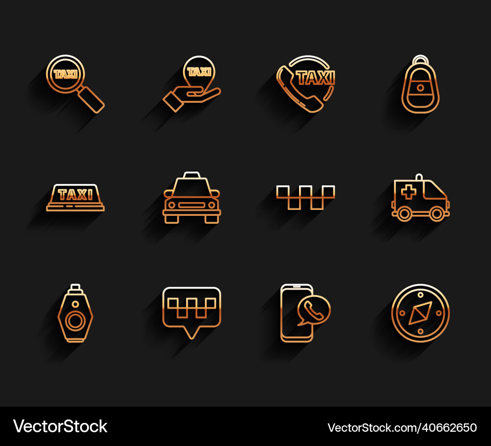 Set line car key with remote map pointer taxi Set line car key with remote map pointer taxi Vector Image
