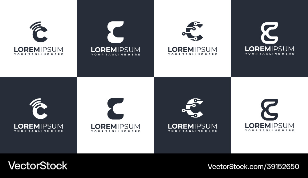 Set of abstract initial monogram c logo design vector image