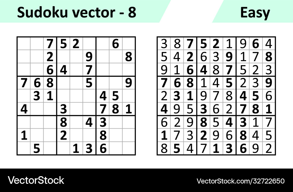 Sudoku Spiel mit Antworten einfaches Design-Set Vektorbild
