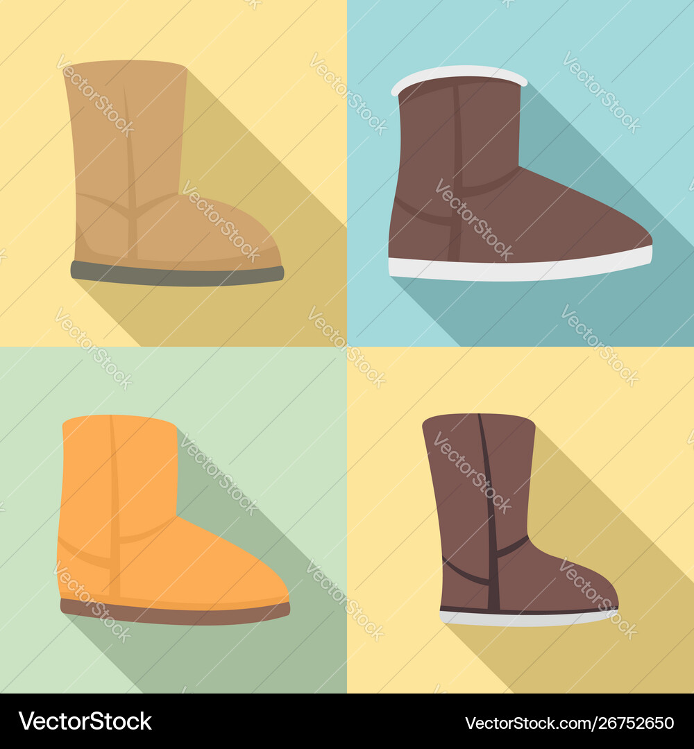Ugg boots icons set flat style Ugg boots icons set flat style vector image